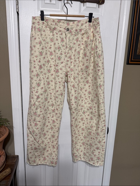 BiBi Pants - BiBi Cream Chino Pants with Pink Floral Print W 16”
